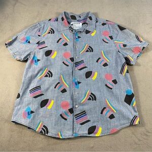 #takepride unisex geometric flag button up cotton shirt, short sleeves, size XXL